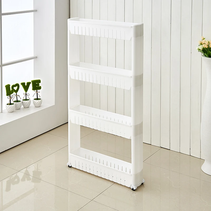 best seller white Plastic Rolling Cart 4-Tier Storage Organizer Rack for Office Dorm Bedroom  Bathroom Laundry Room Organizing