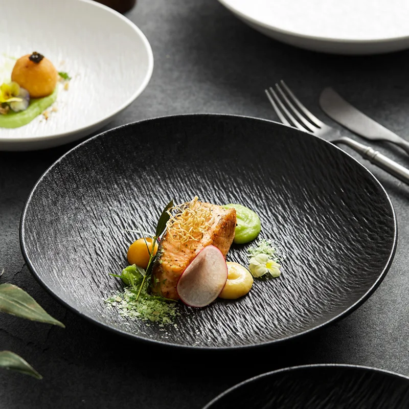Wholesale nordic elegant kitchen black salad serving plates sets dinnerware ceramic dinner deep dishes & plates