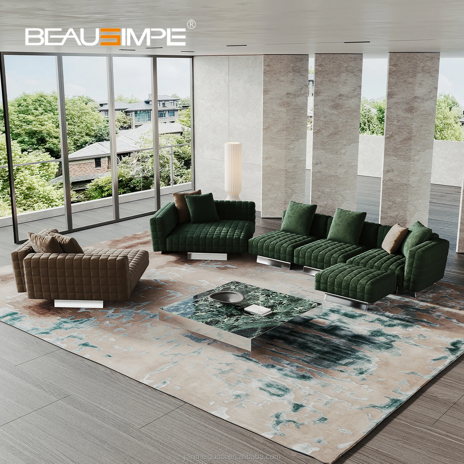 Luxury Multifunctional U-Shaped Sofa SetNubuck leather Corner Sofa With  Modern Design Living Room Furniture 7 Seater Sofa
