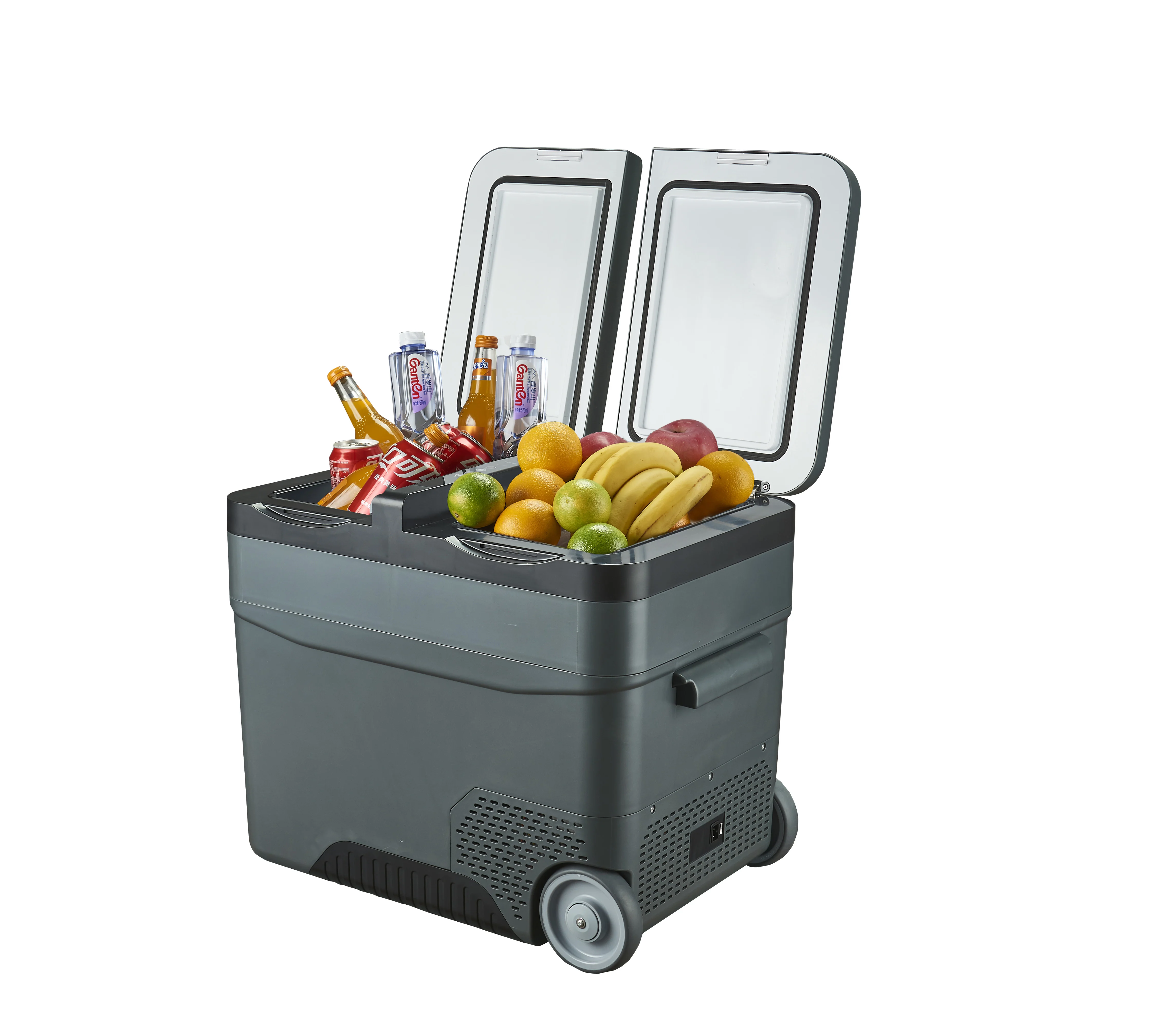 45L Battery Powered Wheels Dual Zones Car Fridge Freezer Electric Cooler Box Portable Refrigerator For Camping