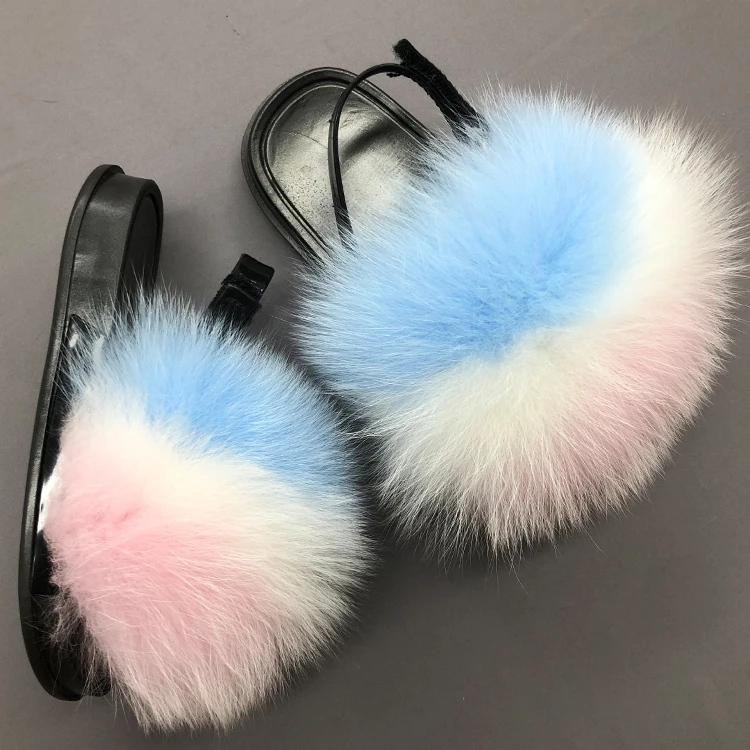 
Fluffy big child fur slides fox fur slides and purse for kids 