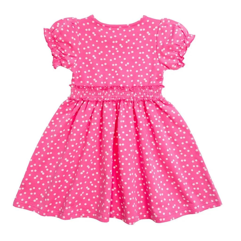 Summer new fashion Pink Dot Soft Bamboo Viscose baby Girl Ruffled Cap Sleeve Twirl Dresses