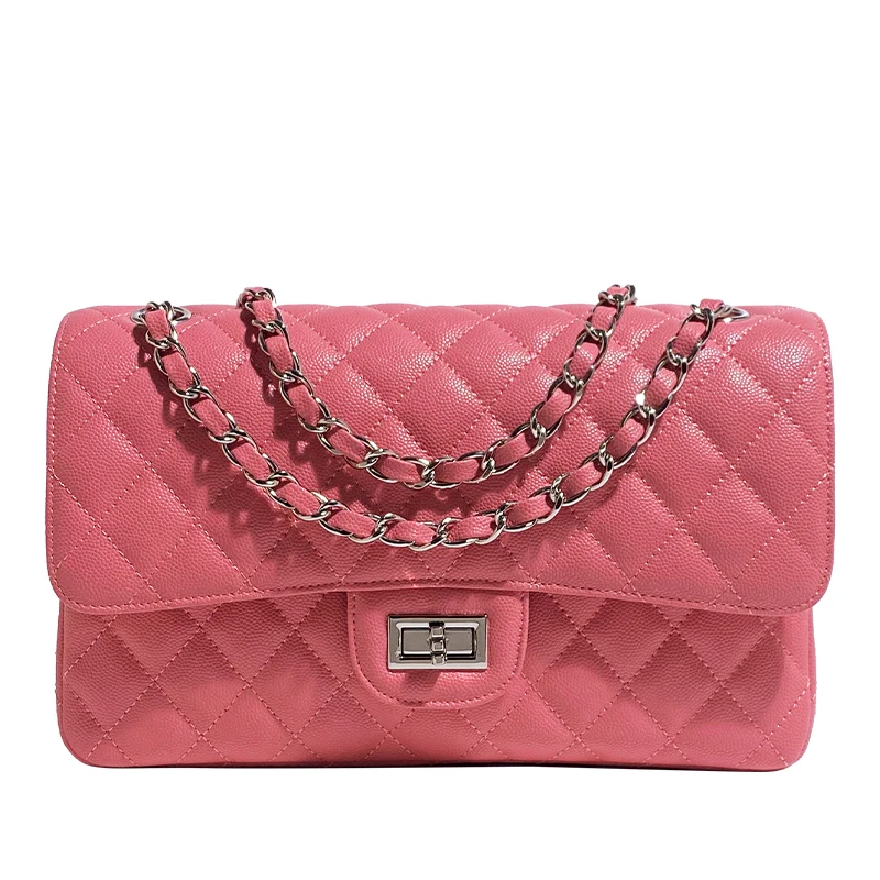 Hot Selling Ladies Pu Leather Cross Body Bag Classic Quilted Metal Chain Shoulder Bag