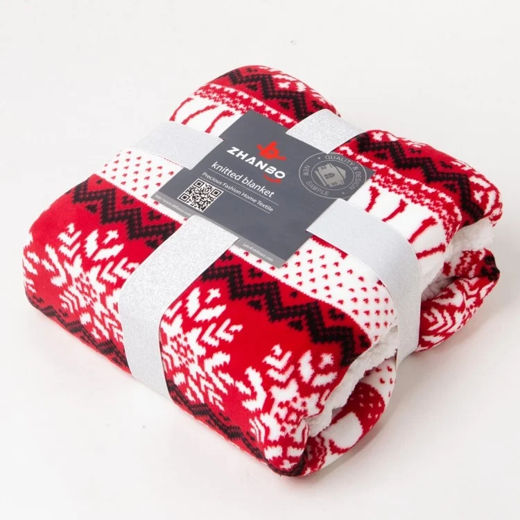 New Two Sides Christmas Red Coral Fleece Throw Microfiber Polyester Sherpa Blanket