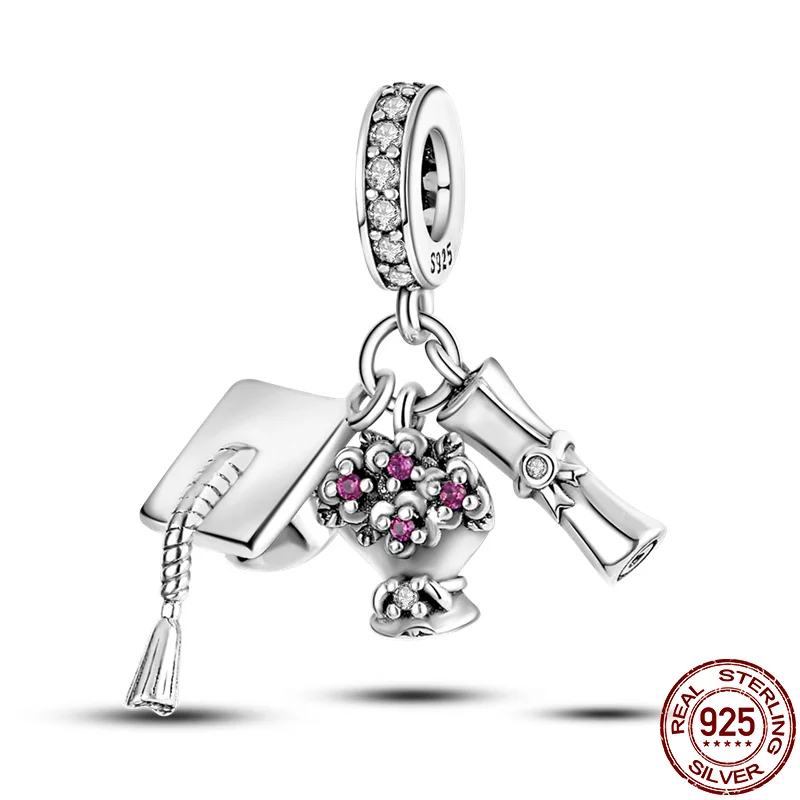 New purple jewelry 925 Sterling Silver Heart bag butterfly flower Beads for Jewelry Making Silver Charm fit pan Bracelet gift