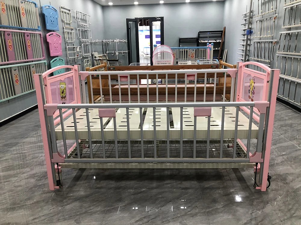 Full length steel side rail up and down 2 crank pediatric furniture kids children hospital bed with mattress