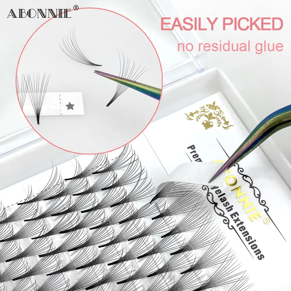 
Abonnie pointy base 0.07 heat bonded sharp pre made 10d fans thin pre made volume fan eyelash extension pre made volume fans 