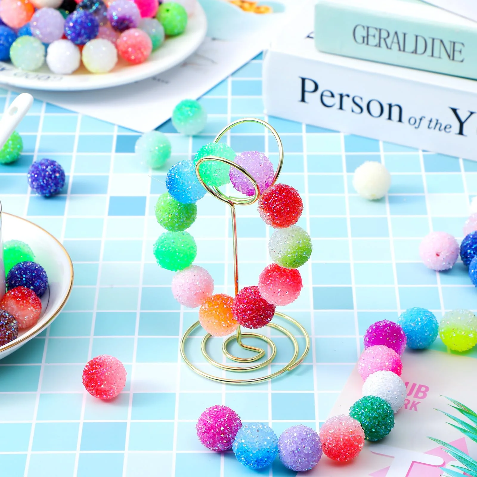 SOJI HOT 20mm Chunky Bubblegum Beads Granule Granulated Acrylic Rhinestones Gradient Sugar for Pen Making