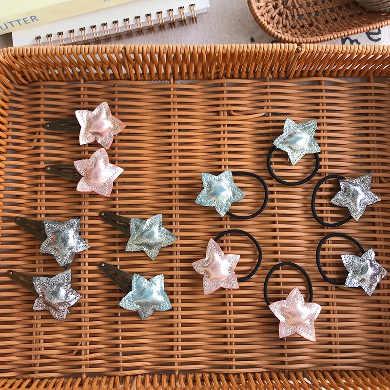 Korean new style children's small fresh solid color hairband girl baby sweet star hair rope baby flash rubber band wholesale