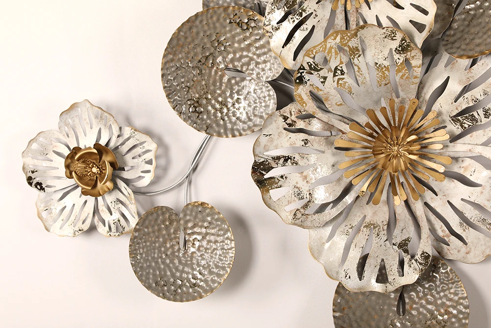 3d Silver Living Room Floral Art Flower Iron Metal Decoration Items Iron Metal Wall Hanging Decor