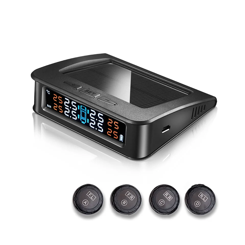 Car/Truck Wireless Smart TPMS Solar Power Tire Pressure Monitoring System  External Sensor Gauge