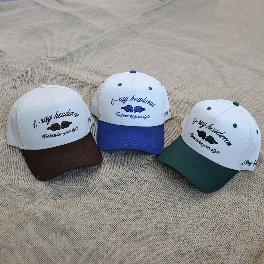 High quality 5 panel caps custom framed with embroidered logo structure selling two-color shade baseball caps for men custom hat