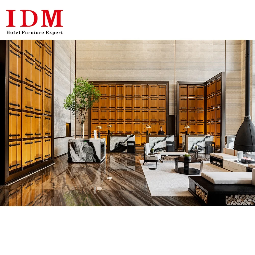 European American Style Modern Hotel Reception Sofa Furniture Wooden Armchair Full Set Hotel Lobby Furniture