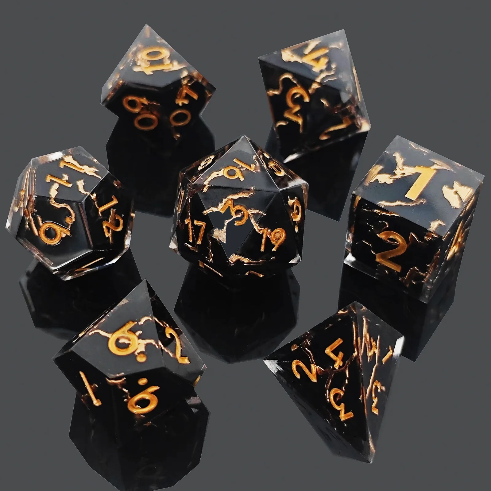 Handmade 16mm DIY Polyhedral RPG DND Set New Style Gold Flash Resin Dice Core Square Edge Metal Board Game Players Custom