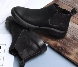 Мужские кожаные ботинки до щиколотки, нечеткие Ботинки Челси, повседневная обувь, повседневная одежда, дешево и красиво