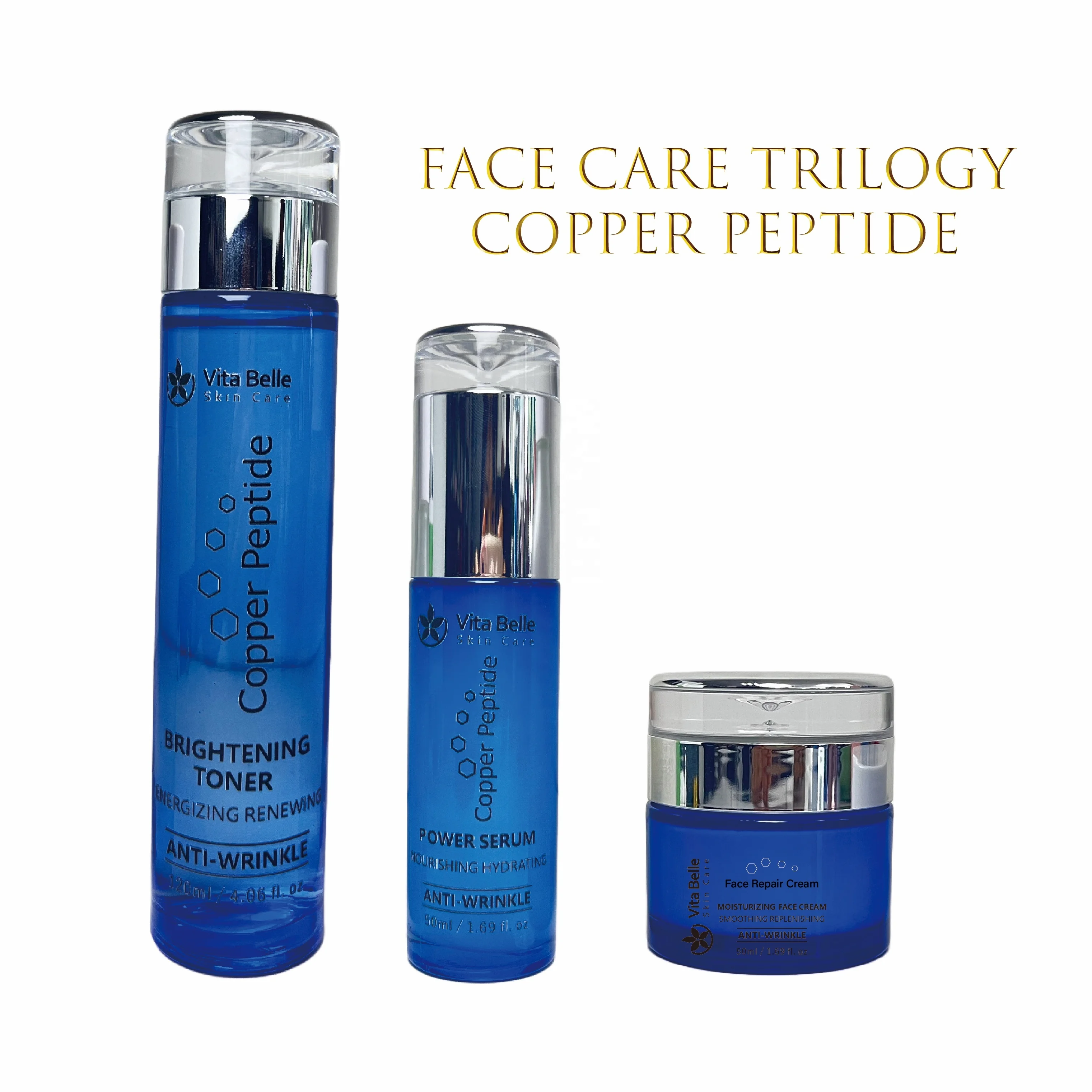 Private Label Facial Skin Care Serum Anti Aging Fine lines age spots damaged skin Blue ghk-cu Copper Peptide Face Serum