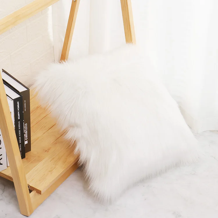 USA sofa decorative pillows artificial long sheepskin fur cushion pillows wholesale synthetic fur throw pillows