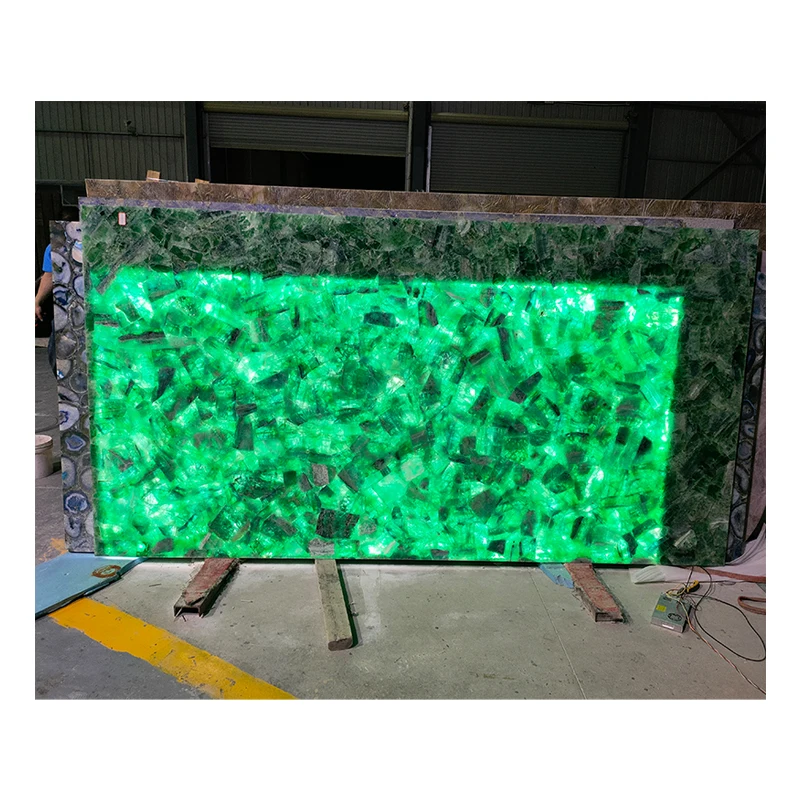 Polished Natural Backlit Translucent Fluorite Stone Green Crystal Quartz Slabs