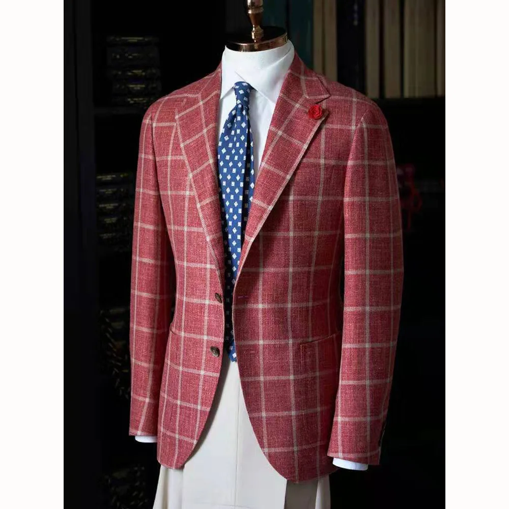wholesale custom fabrics wool dark red  plaid business men suit single breasted custom suit