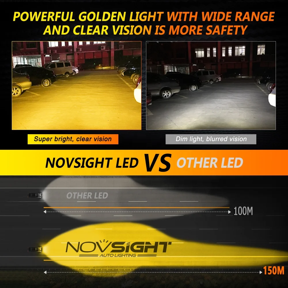 Novsight A500-N12Y h7 10000lm tri/dual color led yellow fog light headlight kits h11 auto parts car h4 3000k led headlight bulbs