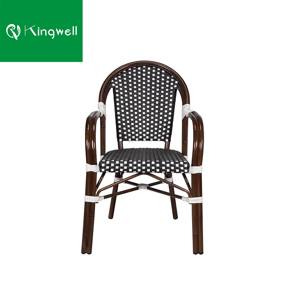 All-weather french style outdoor rattan dining arm bistro chairs