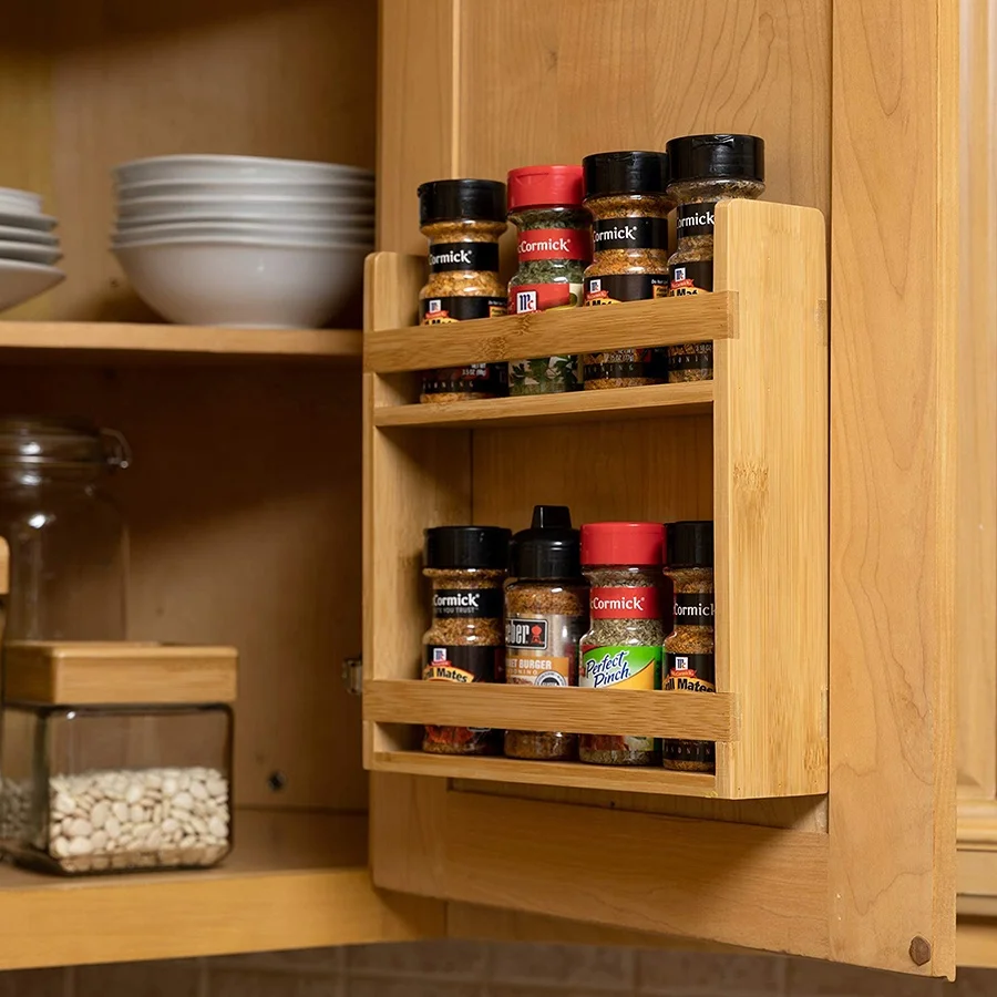 Natural spice storage holder rack 2 tiers kitchen spice rack bamboo spice organizer