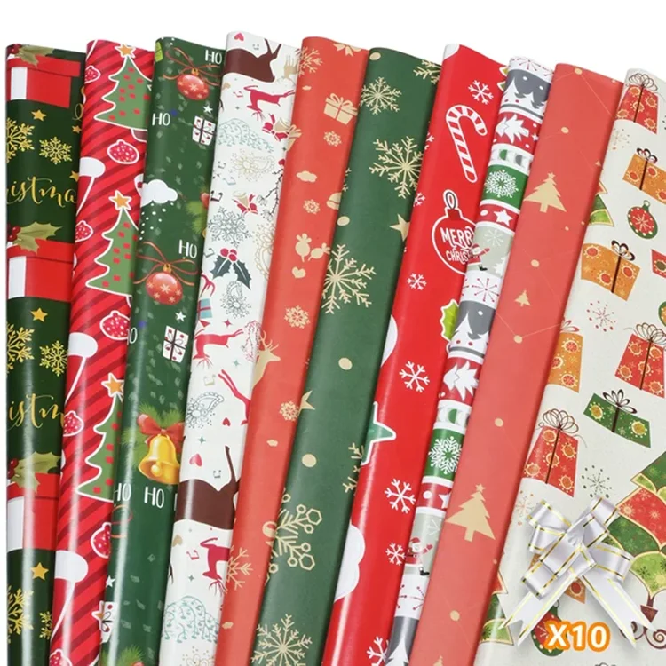 Custom Color Size Free Sample Gift Box Red  Green Black Gift Christmas Wrapping Paper For Packaging