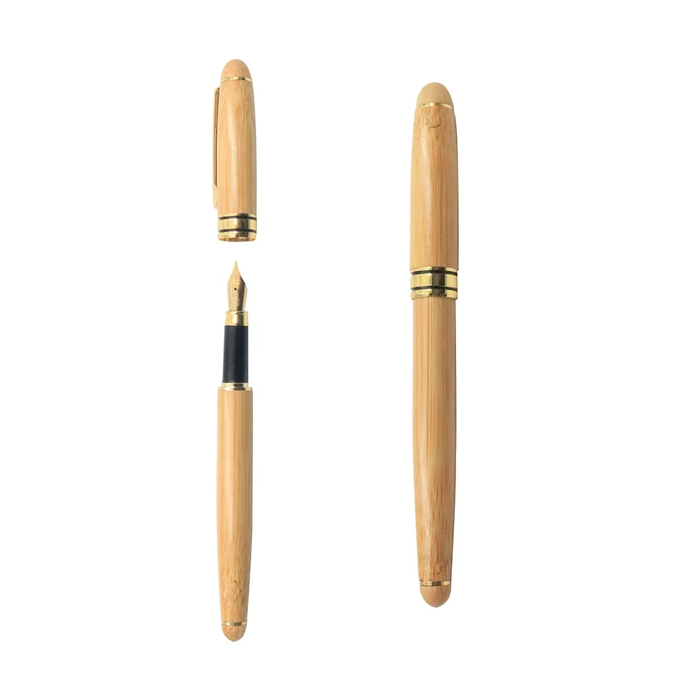 Luxury wooden fountain pen high quality natural Bamboo rose wood  gold trim fountain gift pen