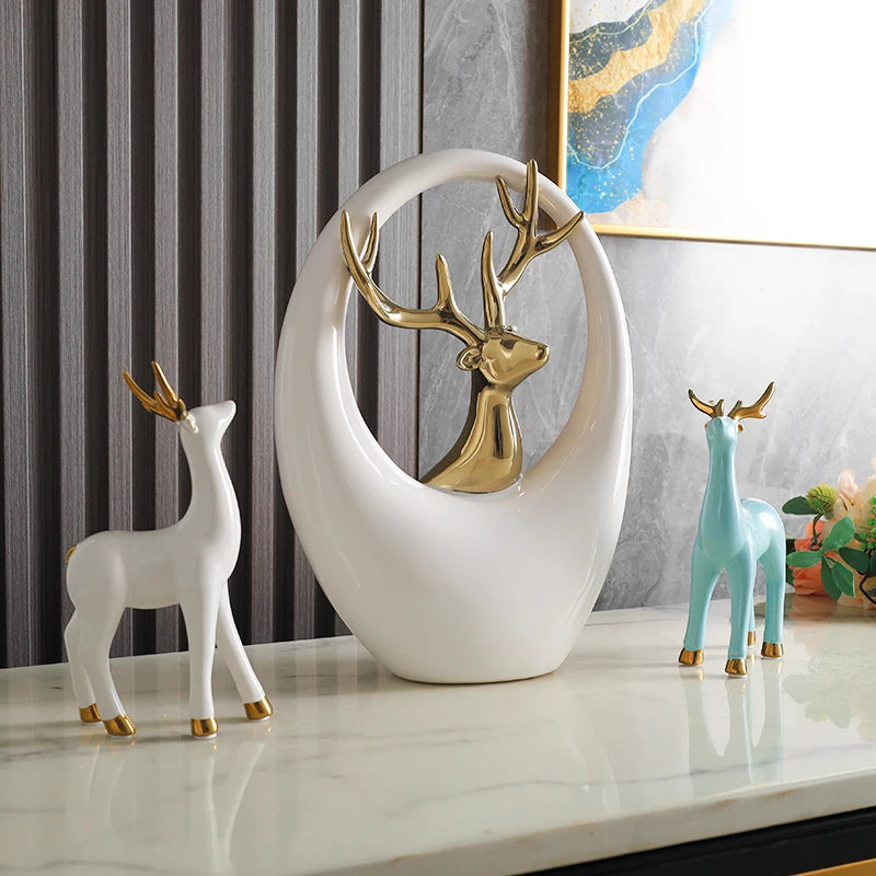 Creative Nordic Modern Reindeer Table Top Ornaments Gift Ceramics Minimalist Christmas Deer Home Decorating Products