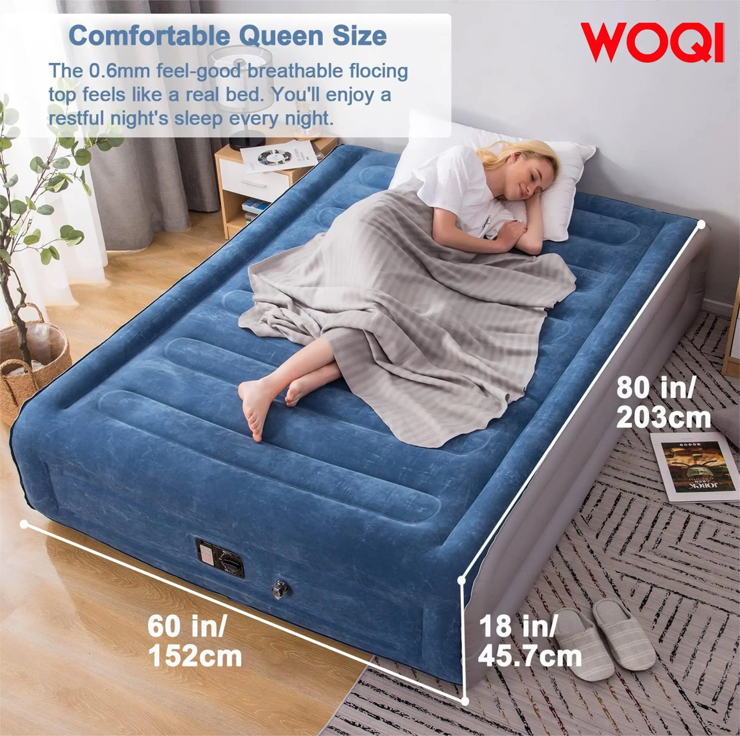 WOQI with built-in pump inflatable cushion, suitable for home, camping, and travel