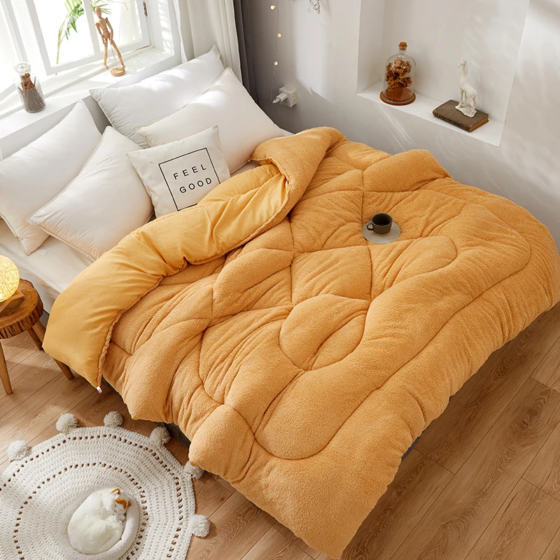 Solid Yellow Camel Ultra Soft Warm Sherpa Fleece Duvet with Pillow Shams for Winter Comforter Set