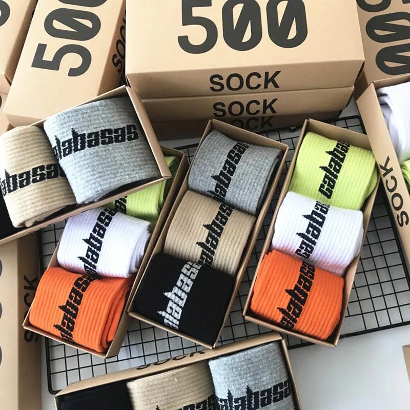 Хлопковые носки Yeezy в подарочной коробке американские популярные спортивные модные унисекс с логотипом для мужчин и