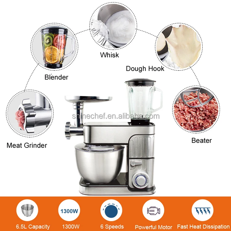 Dubai Hot Sale Stainless Steel Bread Food Mixer Home Use Cake Stand Mixer With Blender Meat Grinder