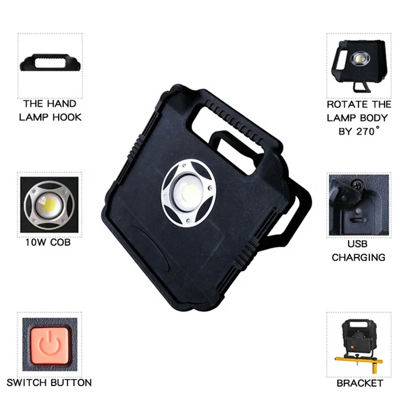 
PA6 charging projection lamp Environmentally-friendly plastic hand lantern magnet adsorbs outdoor lighting LED working lamps 