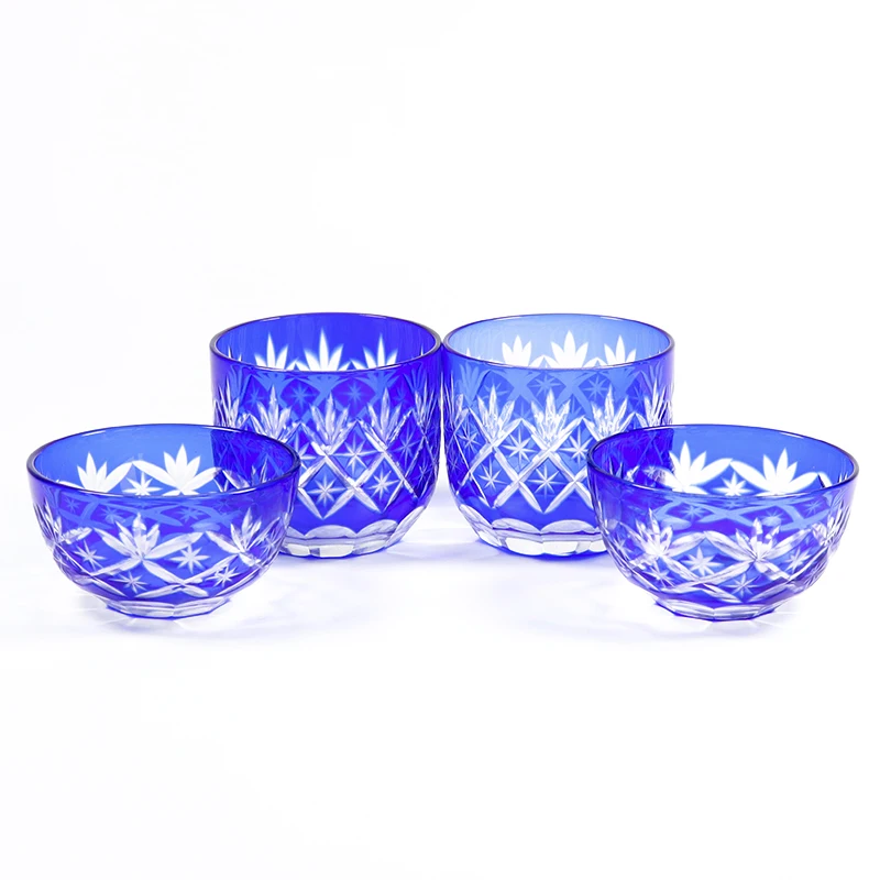 Japanese Style 60ml Blue Sake Cup Small Tea Bowl Shot Glass for Sake Whiskey Wine Produced for Bars