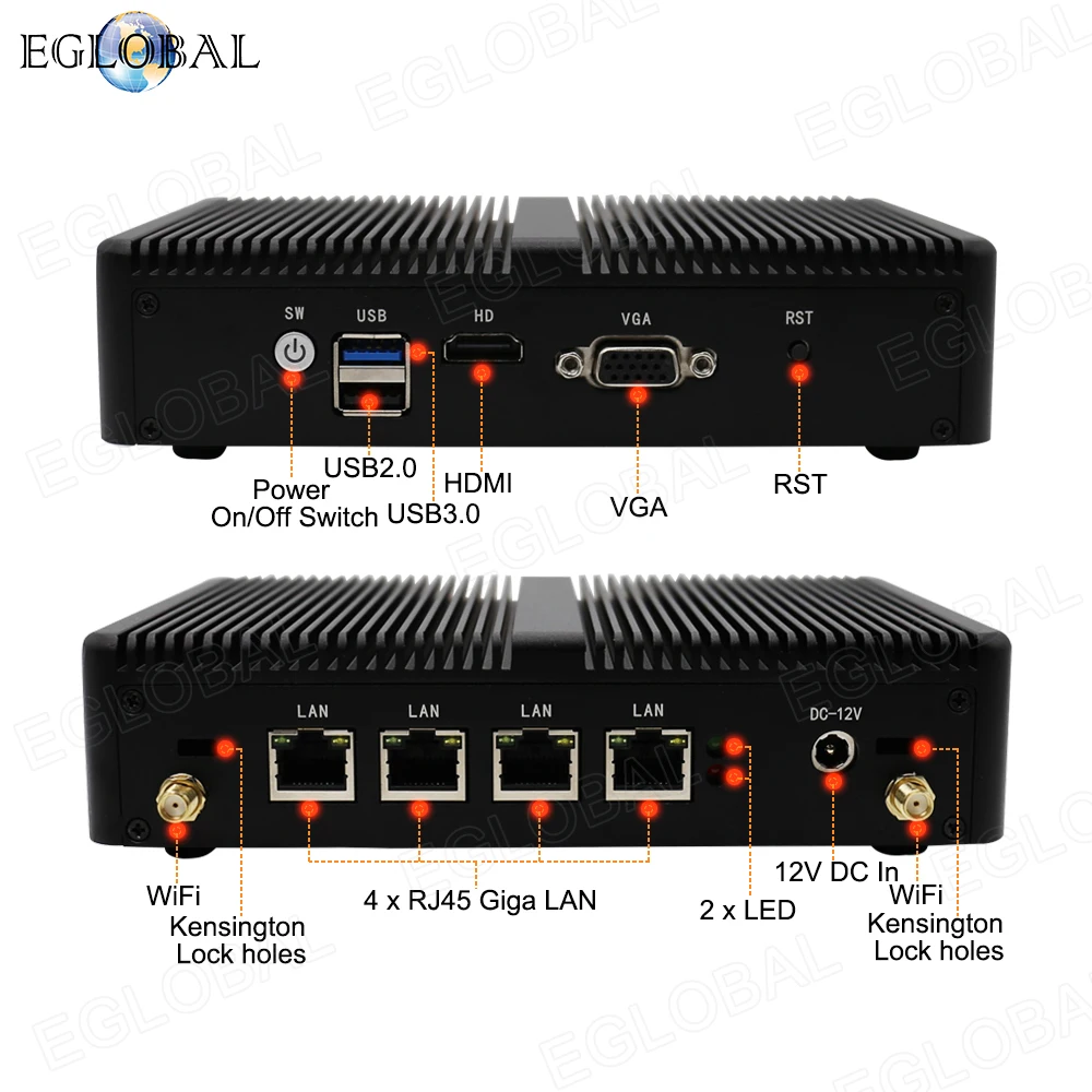 EGLOBAL Mini pc  kompyuter Linux Win10 N5095 4Core  DDR4 16G 4LAN H-D VGA WIFI Fanless 4K Office Industrial desktop barebone