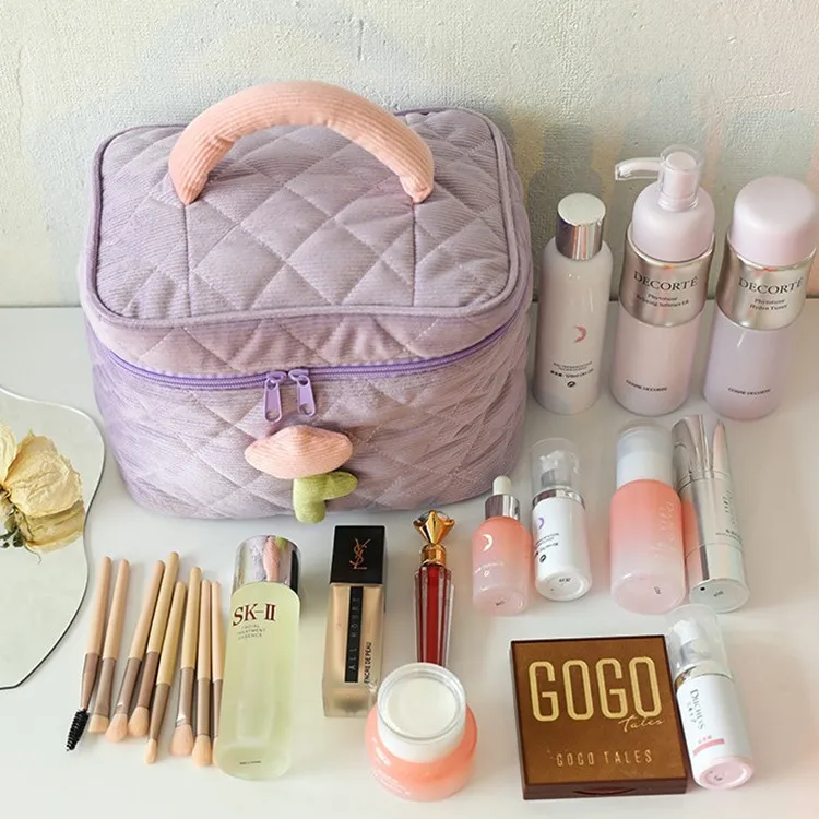 Girl cute high-value tulip cosmetic bag large capacity ins wind corduroy storage bag wash bag wholesale