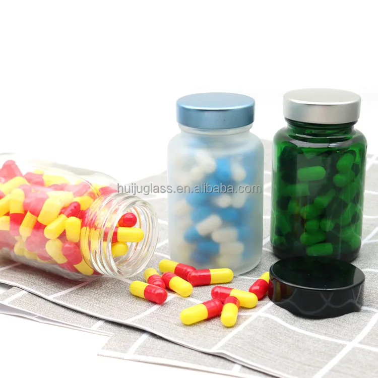 150 ml 120 ml 100 ml Amber frosted health care capsule wide mouth glass bottle clear glass pill vitamin bottle with screw cap
