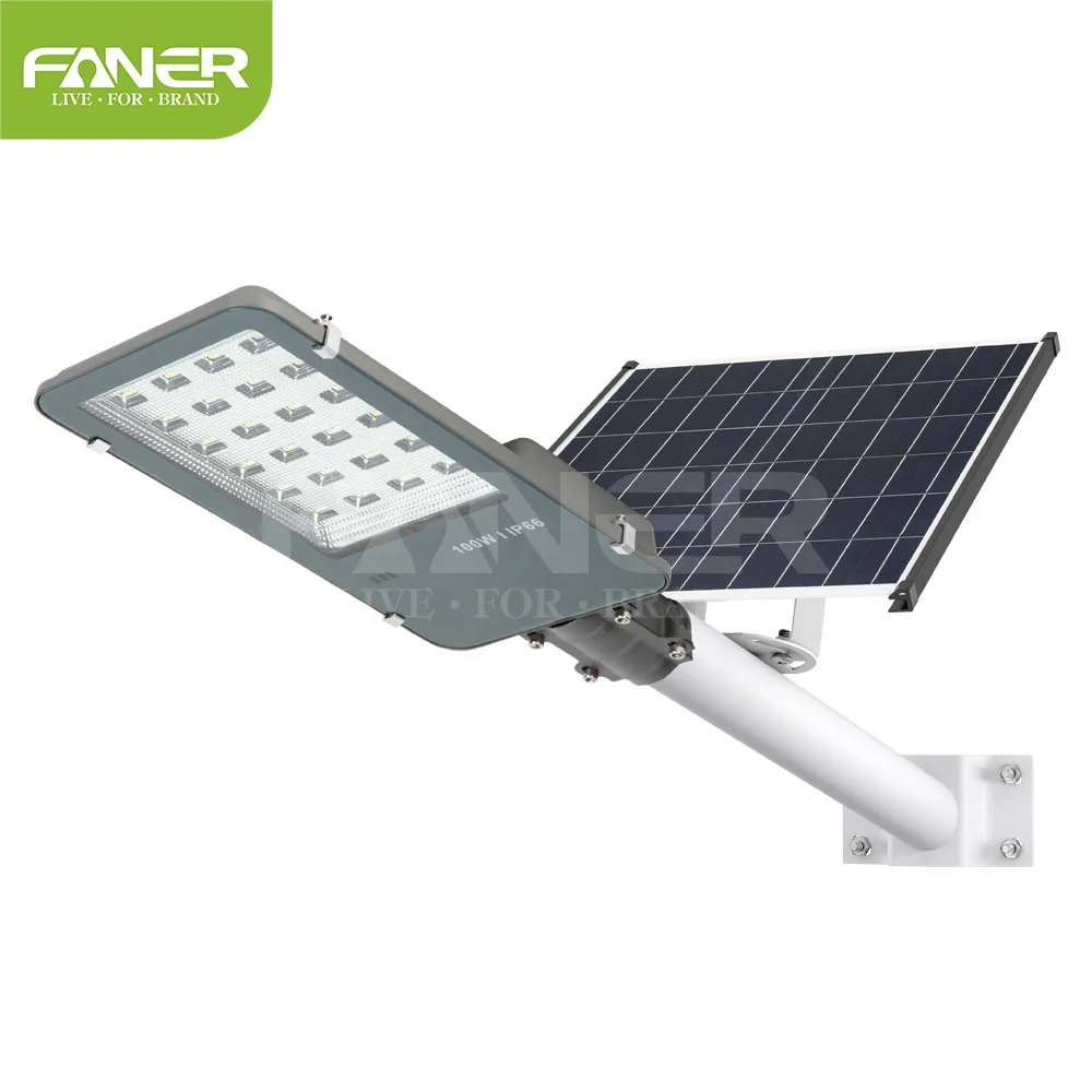 Faner solar street light 100w 200w 300w led road lamp casing charge controller lithum battery in china