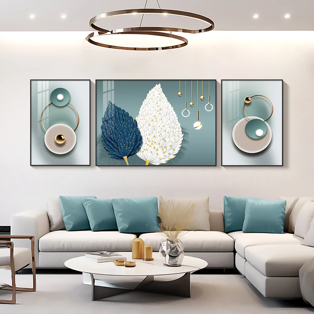 Modern Luxury Crystal Porcelain Decoration Painting HD Prints  Feather Canvas Painting Living Room Home Decoration Mural