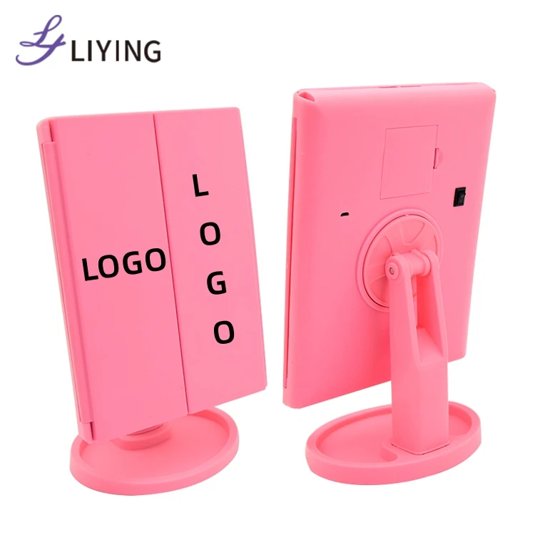 Trifold 180 degree rotation 1x 2x 3x Magnification desktop cosmetic vanity mirror with led lights makeup