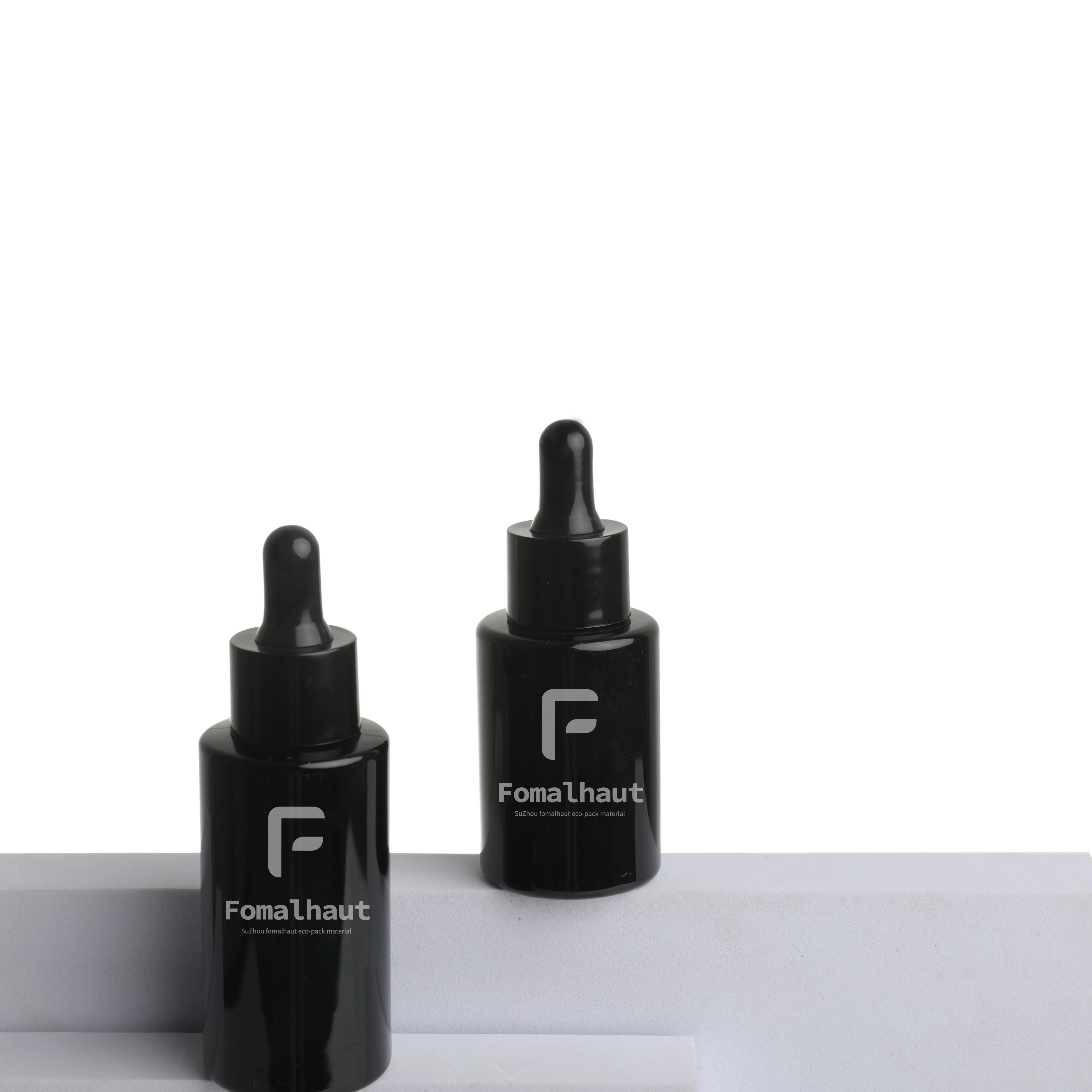 Fomalhaut  new product textured luxury 30ml 50ml 100ml pure black light forbidden glass dropper bottle for cosmetic