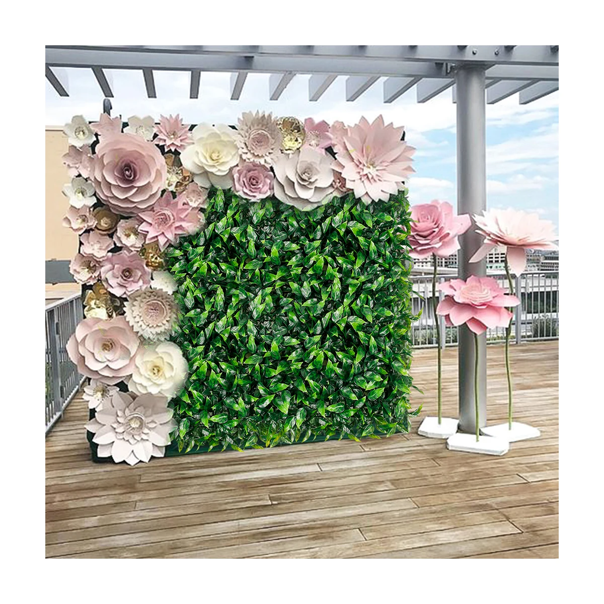 P140 Garden Simulation Faux Greenery Leaves Topiary Boxwood Plastic Grass Wall Artificial Plant for Outdoor Decoration