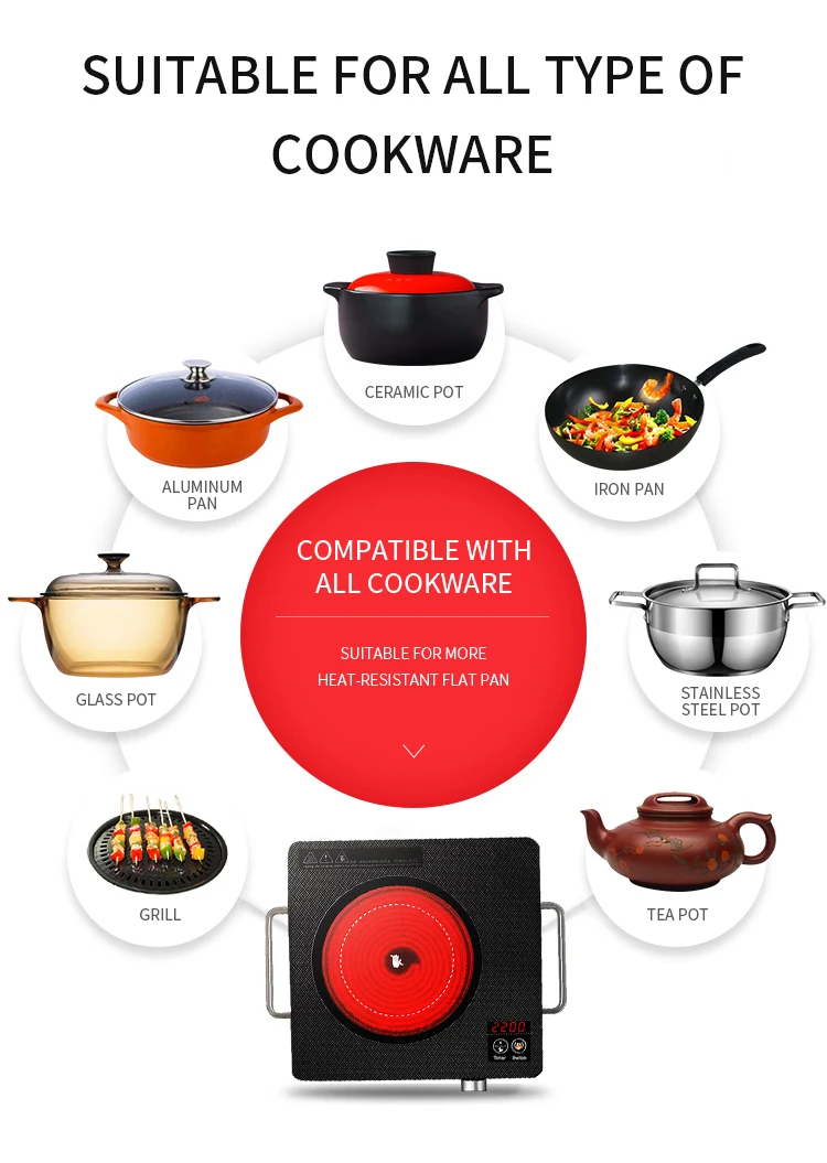  2021 Burner Electric Stove Ceramic Hob Built In Infrared Cooking Radiant Glass