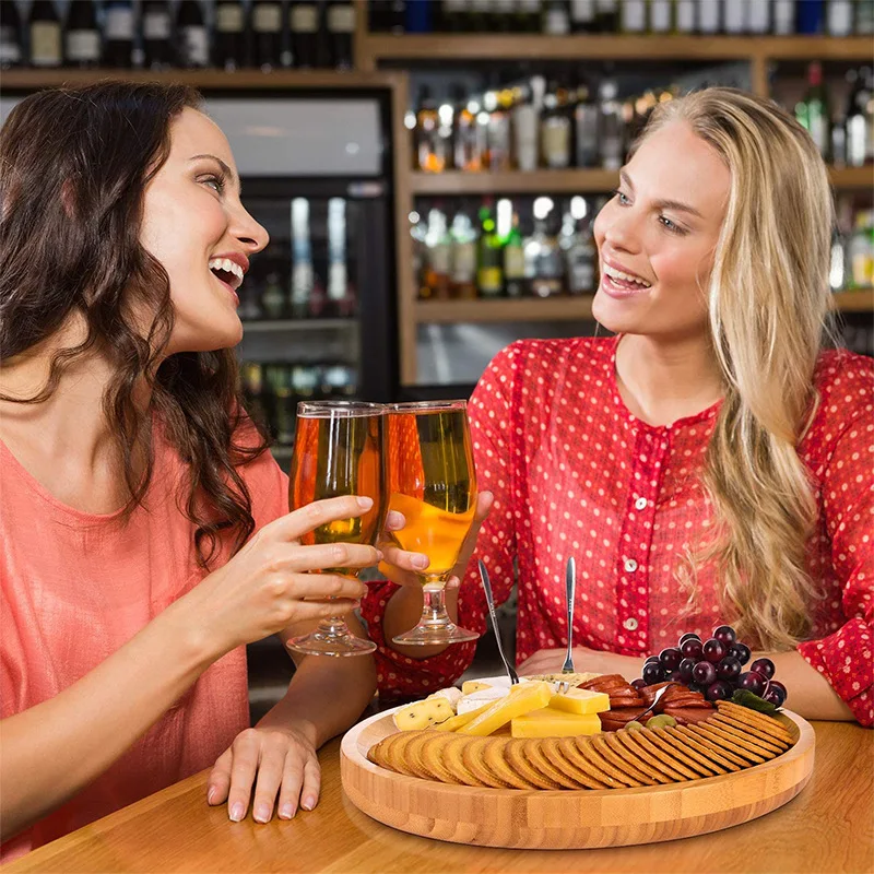 Bamboo Custom Logo Wooden Charcuterie Platter and Serving Cheese Board Set with Cutlery Set