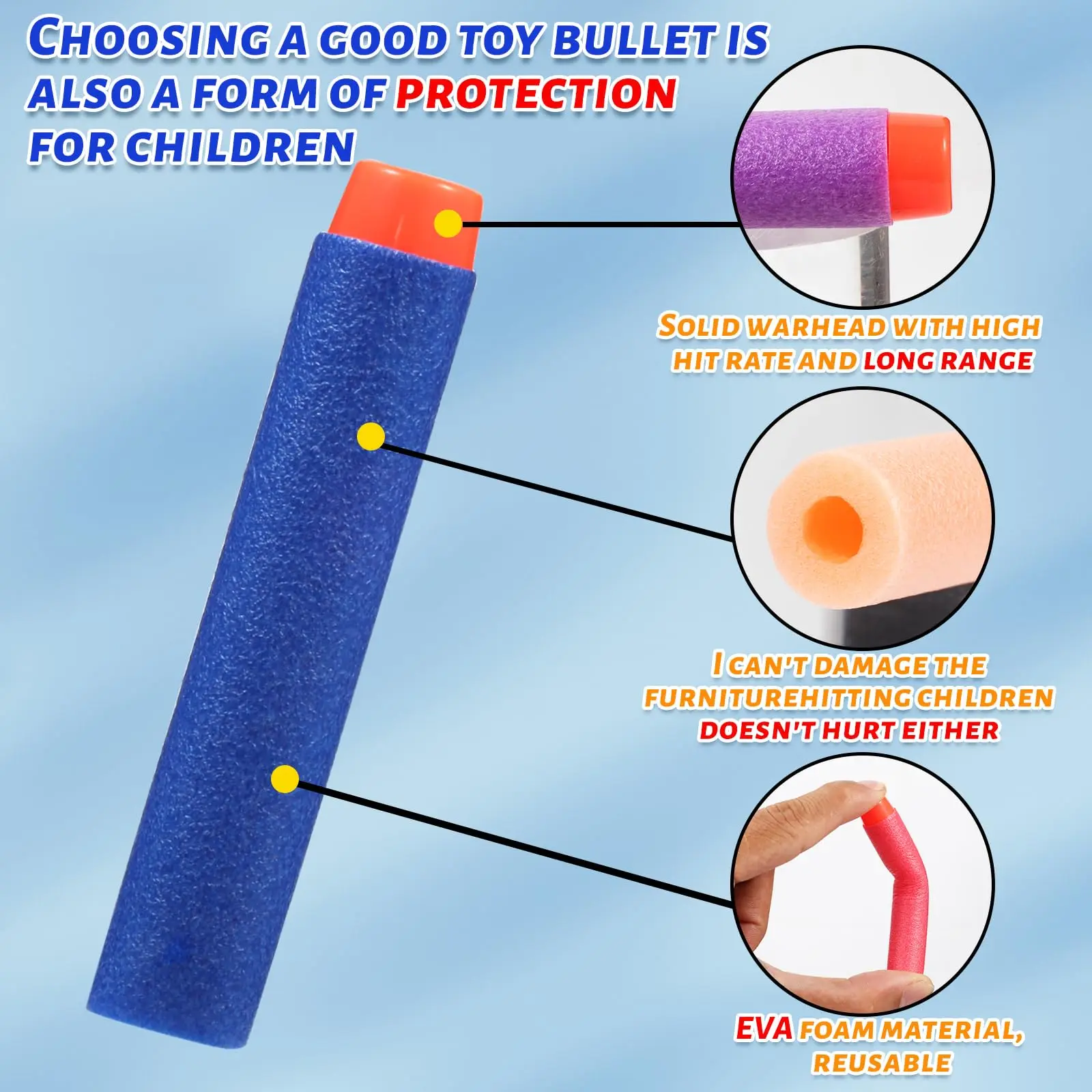 Foam Darts Refill Bullets Pack Compatible Tactical Elite Soft Bullets Ammo For Blasters Guns Toys 10PCS/Pack 7.2cm