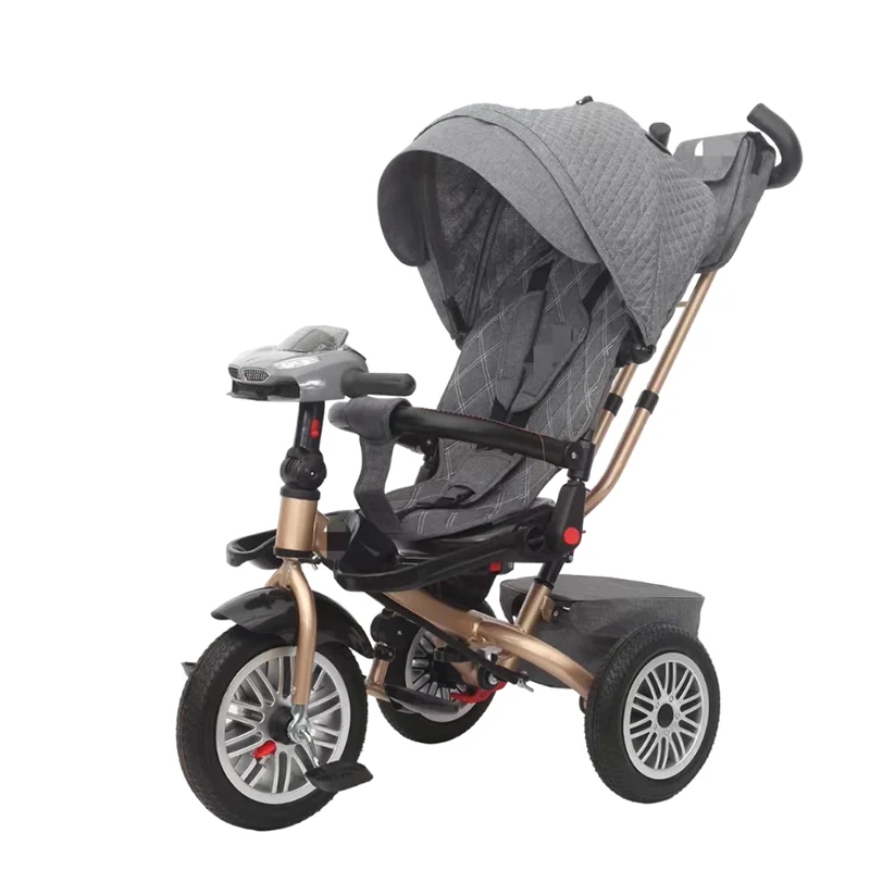 New Design Rubber Wheels Child Tricycle Bike with Music Rear Bag