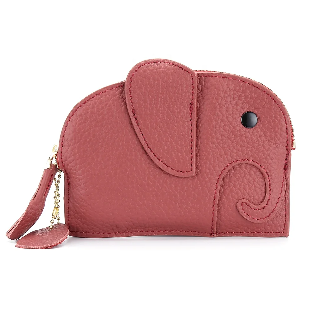 Romantic Kawaii Elephant Coin Purse for Ladies High Quality Genuine Leather Denim Mini Zipper Pouch with Animal Cartoon Pattern