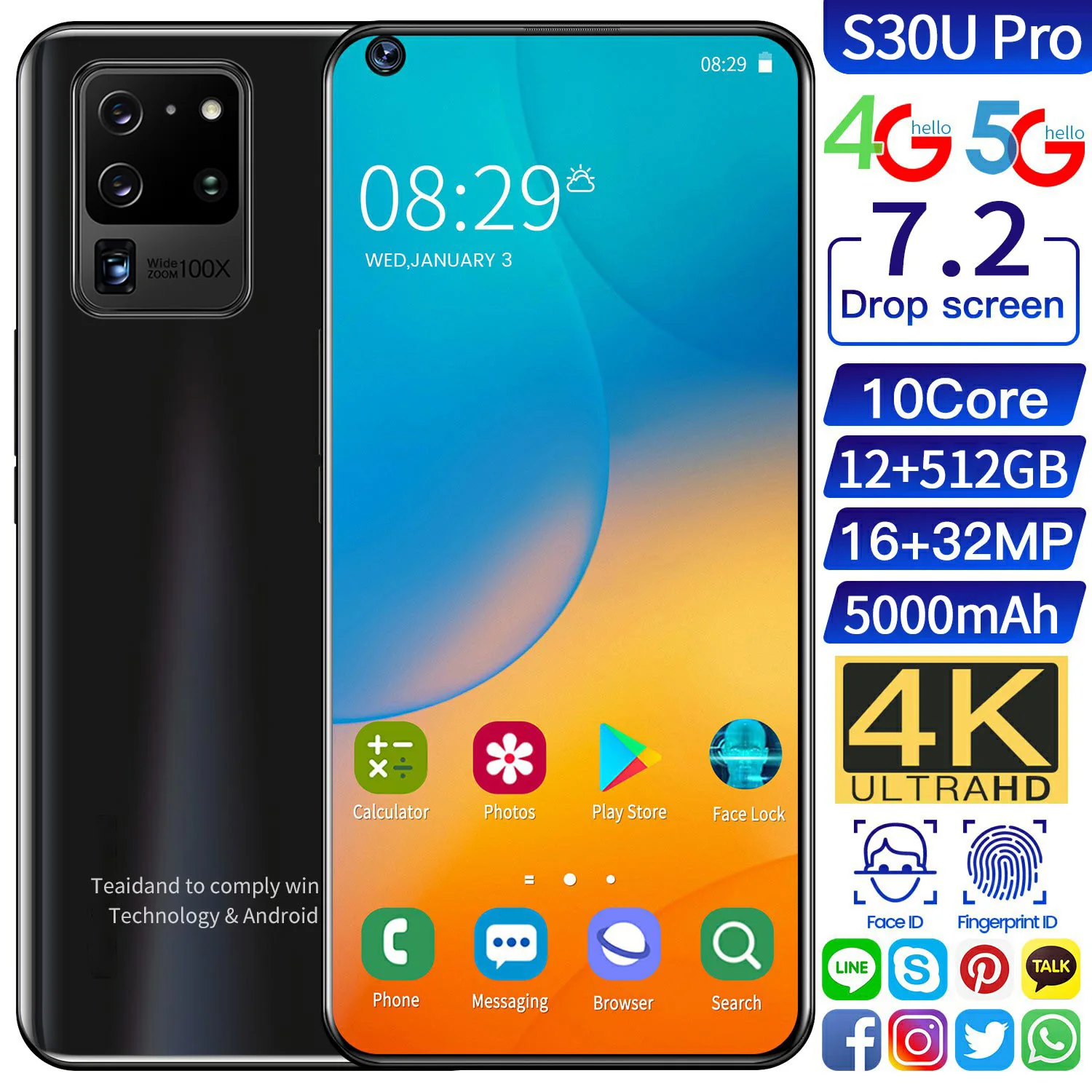 S30U Pro Real 7.2 inch Android Smartphone Manufacturer Stock 2+16G Mobile Phone OEM
