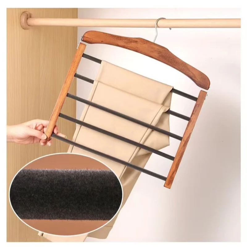 Solid Wood Pants Rack Foldable Metal Frame Multi-Layer Household Dedicated Clothes Hanging Flocking Hanging Pants